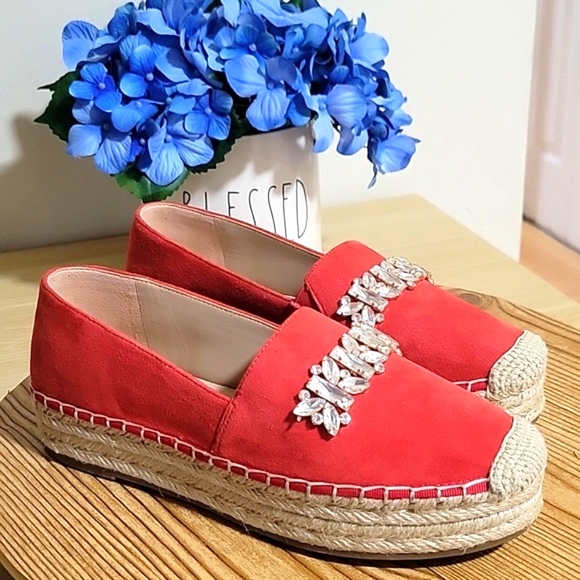 Karl Lagerfeld Mari Embellished Espadrilles Red 8.5 size . - Picture 1 of 8